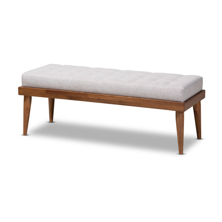 BAXTON STUDIO Linus Mid-Century Beige Upholstered and Button Tufted Wood Bench 156-9301